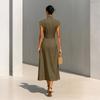 Women Sleeveless High Neck Wide Leg Jumpsuit Belted Waist Pleated Loose Fit Elegant Overall Romper