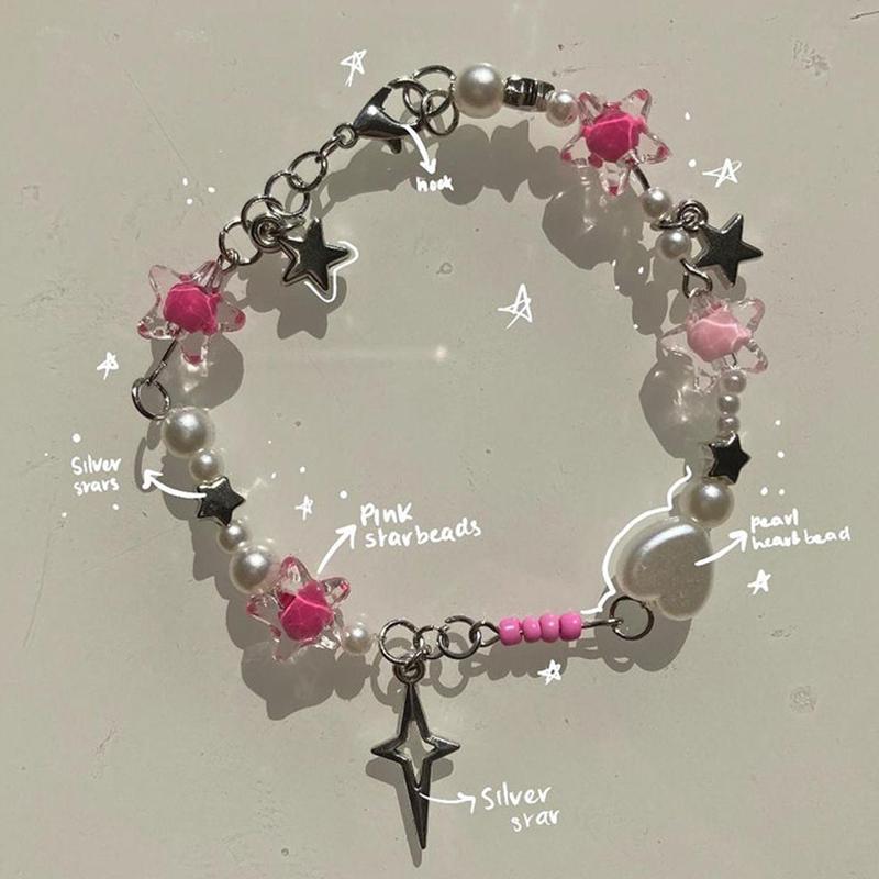 

Модный браслет с пятиконечной звездой и жемчугом, изысканный браслет Love Y2K, розовый браслет со звездами, женские вечерние украшения, подарок другу