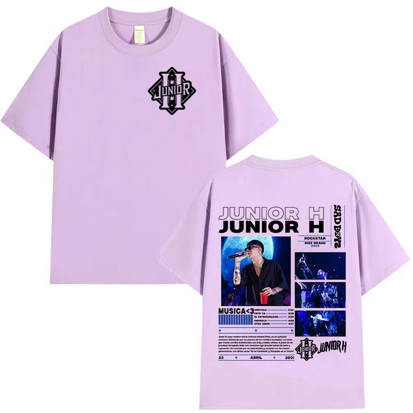 Rapper Junior H Sad Boyz Tour 2025 Album Merch TShirt Men Hip Hop Gothic Punk T Shirt Fans Gift Oversized Short Sleeve T Shirts