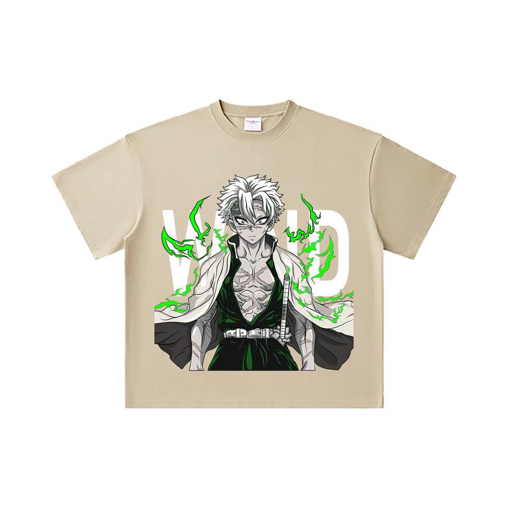 260 GSM Double Yarn 32 Count 100% Cotton Demon Slayer V115 Sanemi Print Unisex Heavy Cotton T Shirt