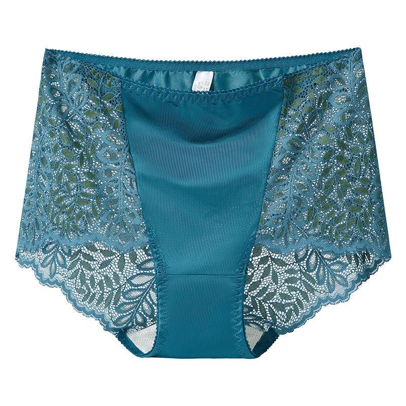 Plus Size Women Sexy Hollow Lace Without Mark Ice Silk High Waist Triangle Briefs