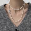 Shell Love Ring Buckle Design Shijia Pearl Necklace Temperament Is Round And Strong Light Imitation Pearl Long Sweater Chain
