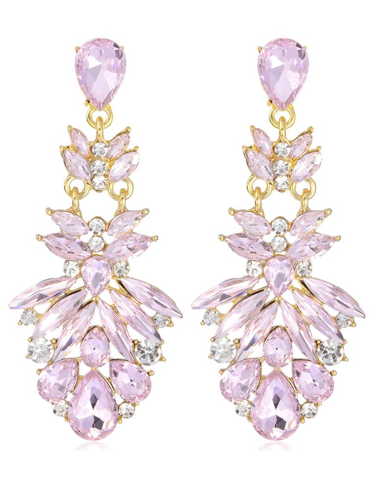 Flower Pattern Alloy Pendant Earrings With Crystal Accents For Women Fashion Jewelry