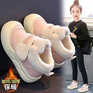 Kids Fleece Lined High Top Snow Boots Winter Warm Thick Sole Hook and Loop Closure Cotton Shoes size 26 розовый