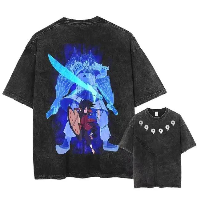 New Naruto Fashion Retro Washed T-Shirt Short Sleeve Men S And Women S Fashion Trend Beige Black S