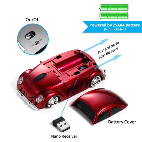 Cartoon Mini Car Wireless Mouse Ergonomics Cozy Grip 1000 DPI Plug-Play Mute Optical Mouse Battery Powered Laptop Tablet Mouse