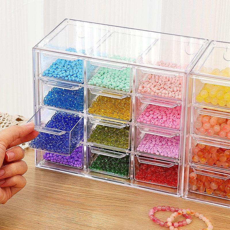 Transparent Jewelry Beads Storage Box with Drawer Compartments for DIY Crafts
