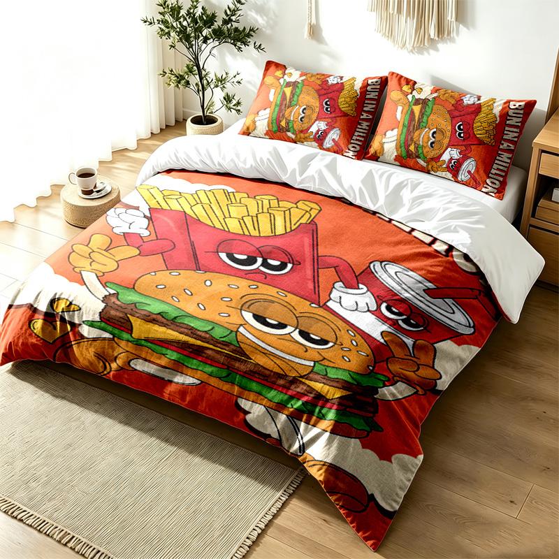 Burger Pommes 3pc Duvet Cover Set Simple Modern Bedding Set Wrinkle Resistant Soft Fabric All Season Use a perfect gift