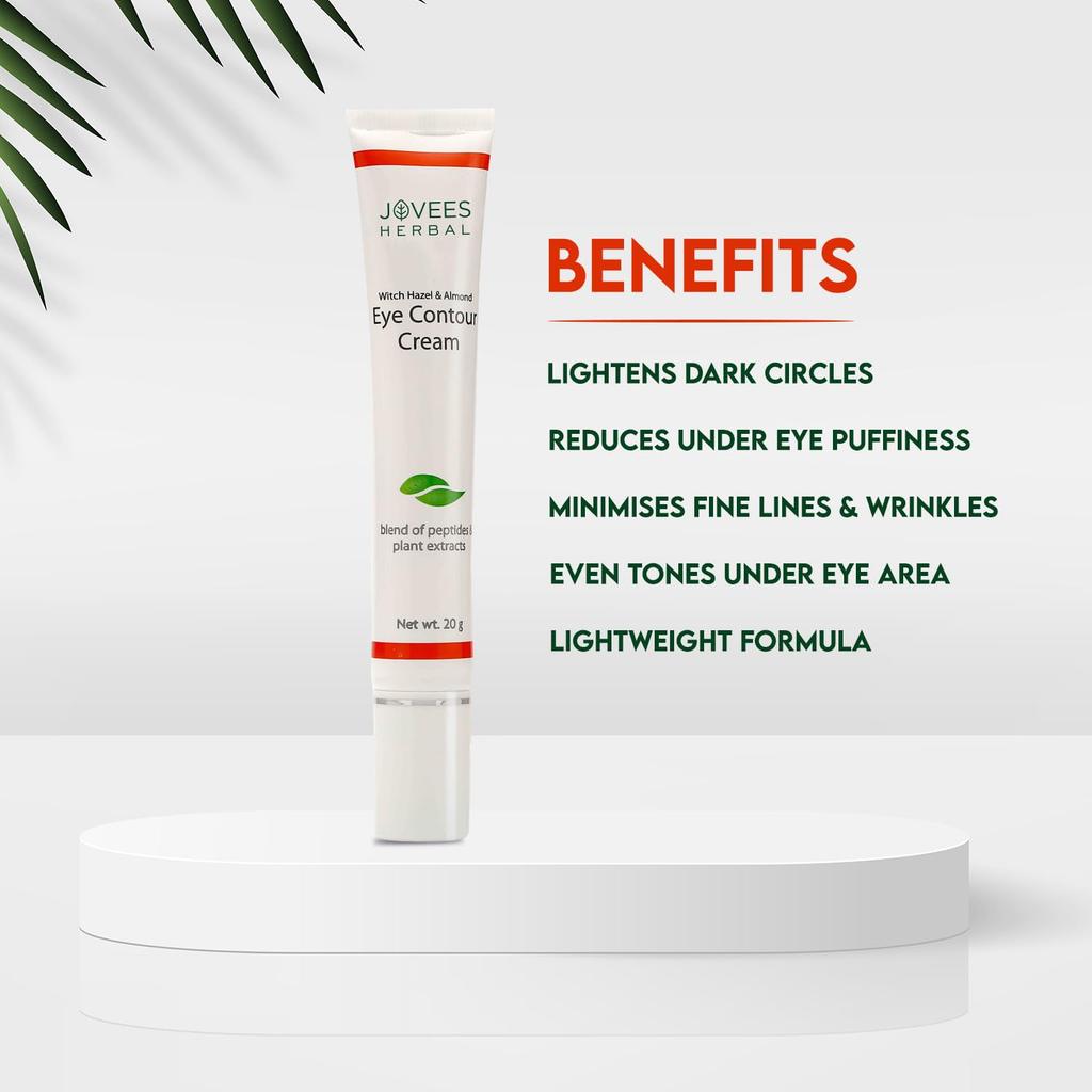 Jovees Herbal Eye Contour Cream 20g Pack of 1 with Hazel Almond for Dark Circles Puffiness Under Eyes