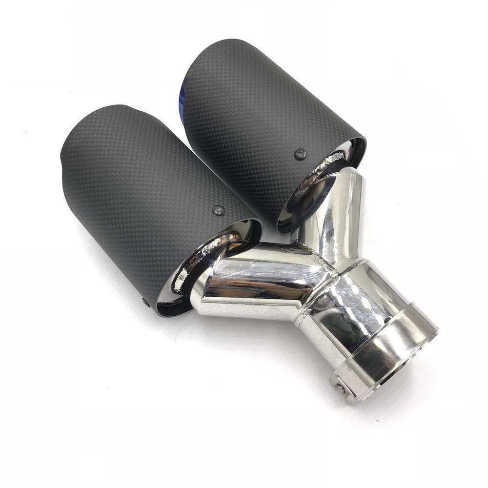 1Piece AK Dual Exhaust Tip Glossy Carbon Fiber Black Pipe Double Exhaust Tail End Pipe Exhaust Muffler Tip for Universal