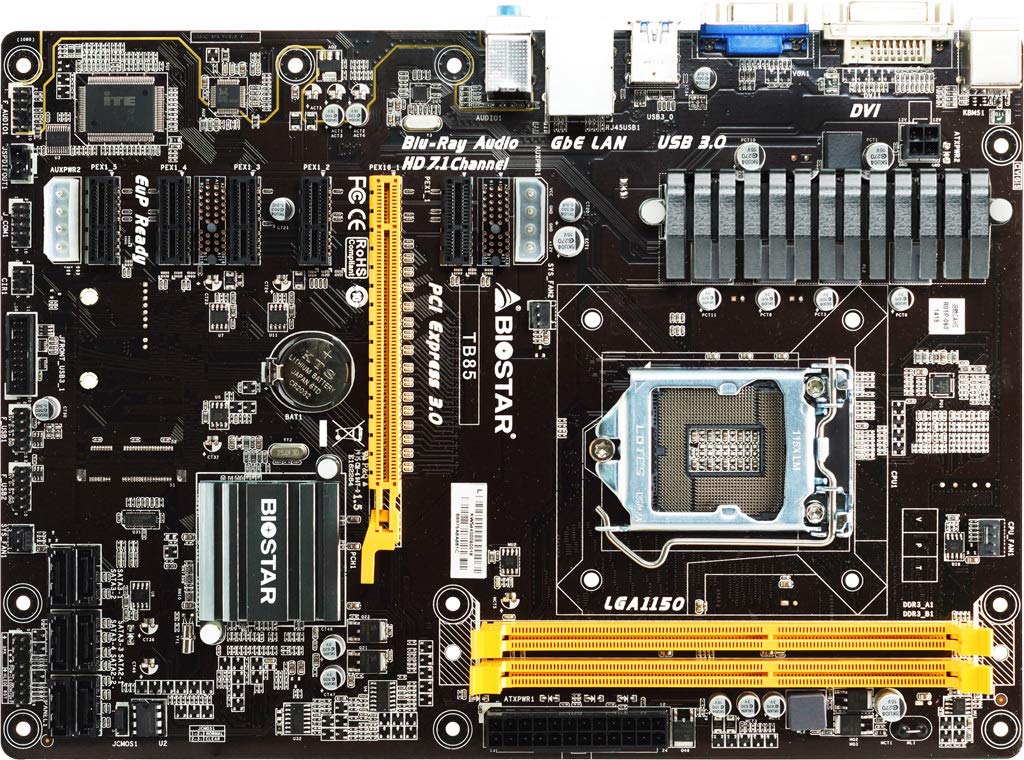 Biostar TB85 Motherboard for Core I7/i5/i3, LGA1150, B85, DDR3, SATA, PCI Express, USB, and ATX (Retail)