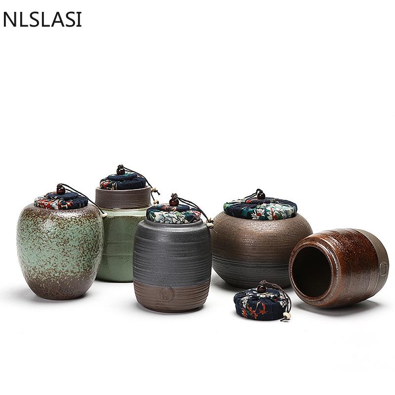 Recipiente de Té de Cerámica Retro Alfarería Nuez Grano Tarro Hermético Contenedor de Especias para el Hogar Tarros a Prueba de Humedad Suministros de Cocina Accesorios