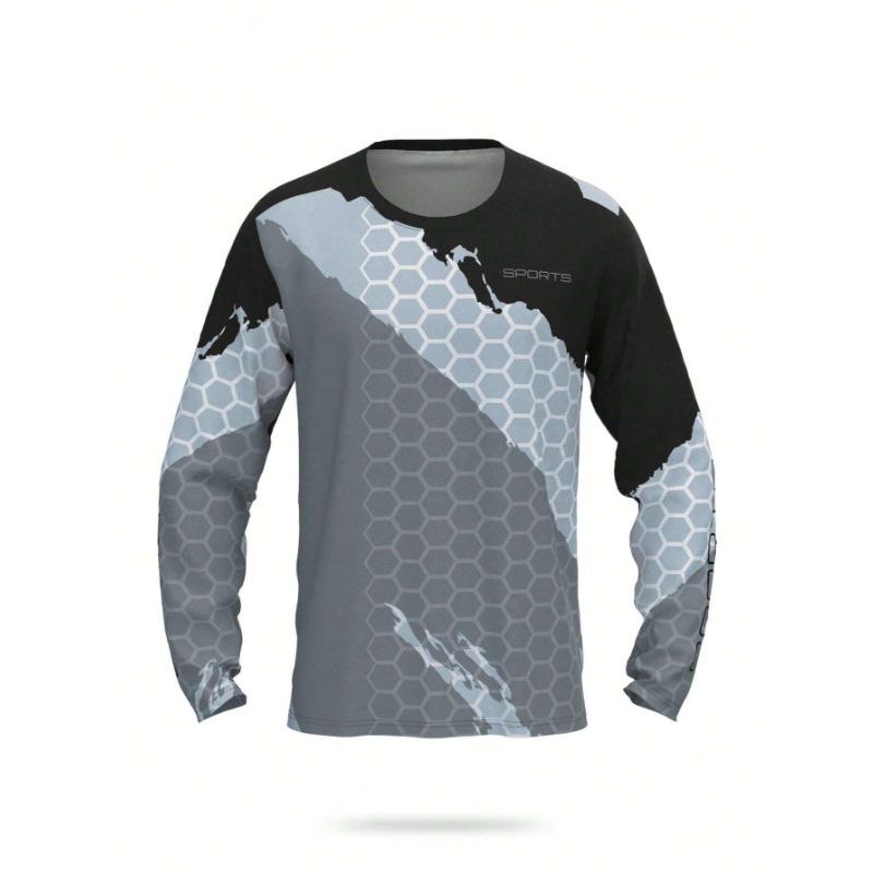 Men Fashionable 3D Printed Round Neck Long Sleeve Breathable T-Shirt For Fishin Hiking Workout Outdoor Activities