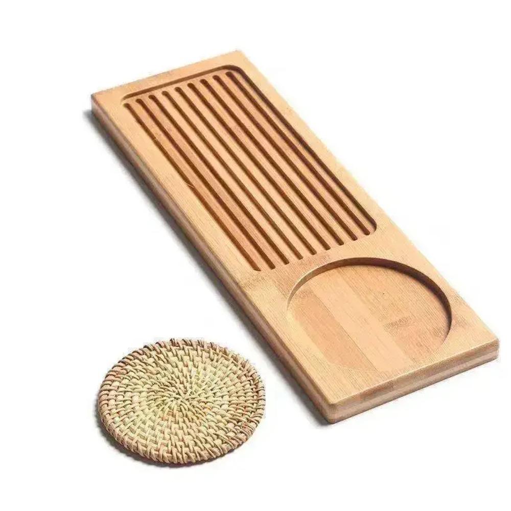 Bamboo Wood Tea Tray, Tea Plate Accessories, Saucer Rattan Mat, Rectangle Serving Table Plate, Storage Dish for Hotel Gongfu Tea