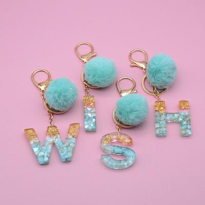 Plush Ball Key Chain Resin Sequin Buckle Keyring Holder Charm Decoration