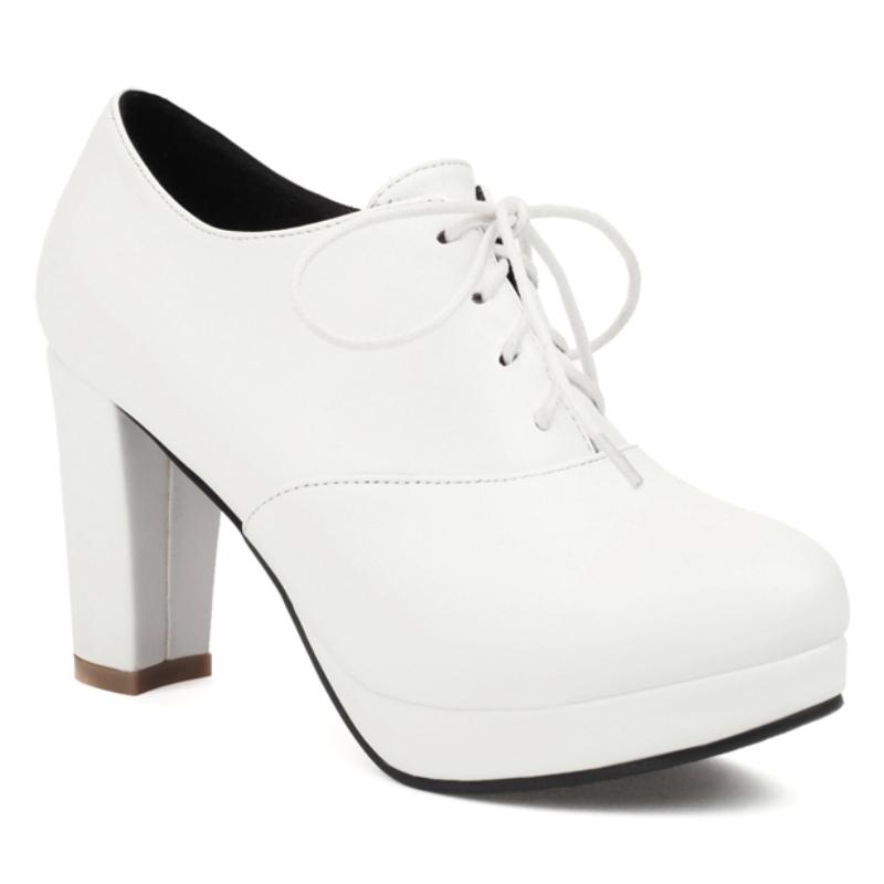 Damskor Höga Klackar Loafers Platform Mode Snörning Svart Vit Röd Klackade Fest Bröllop Kontorsskor Dam Stor Storlek 45