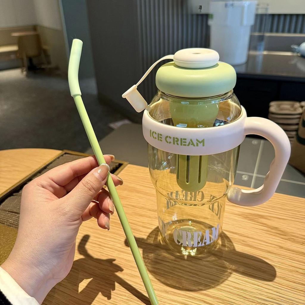 Straw Cup New Ice Cream Cup Teapot Large Capacity Water Cup Female High Looks Student Gradient Cup Plastic Cup