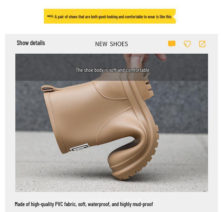 High-End Women's Mid-Calf Non-Slip Waterproof Rain Boots - Japanese Korean Style