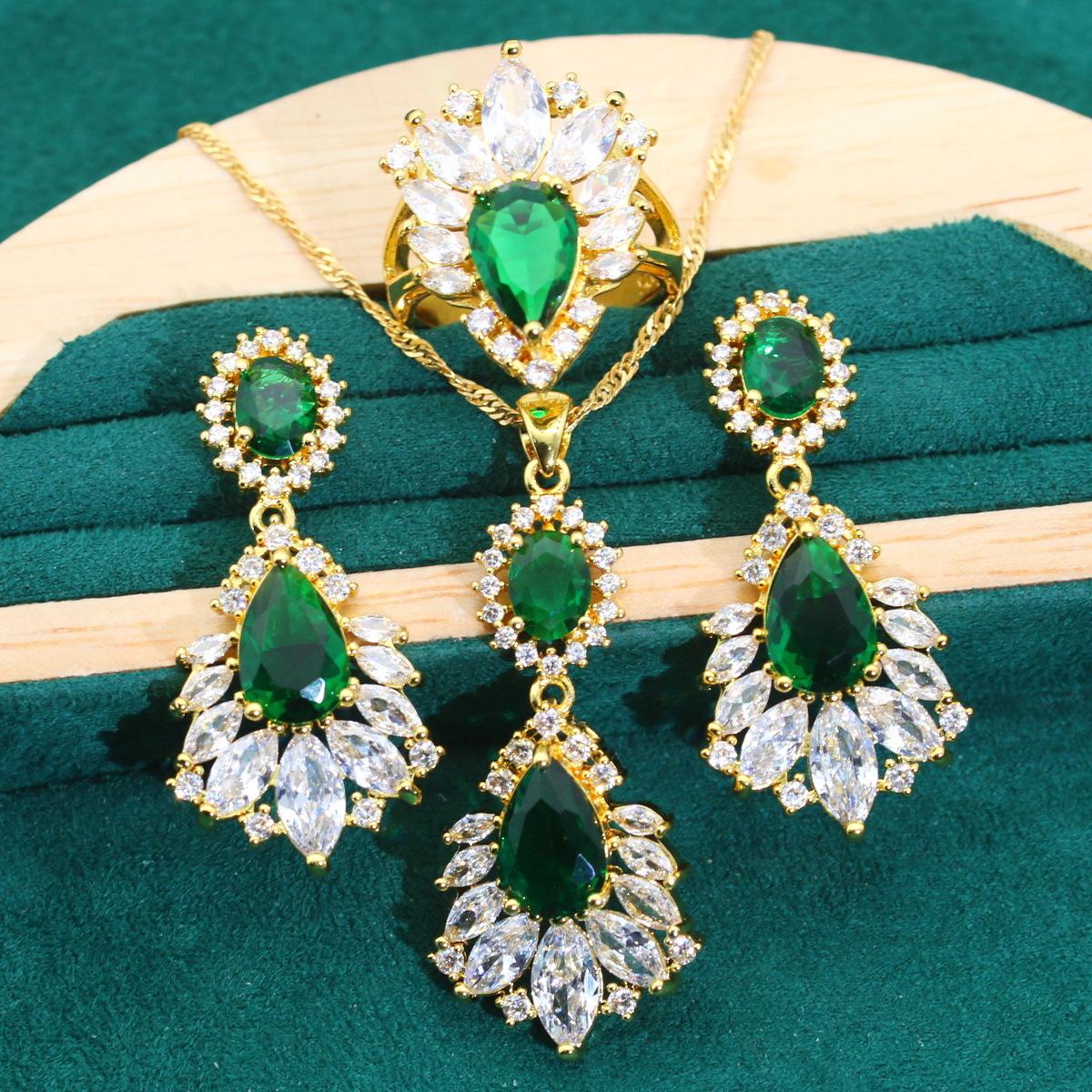 

Ювелирные изделия Европа и США Роскошный комплект ювелирных изделий из антиаллергенного циркония с подвеской и серьгами 9 yards