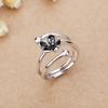 Open Ring S925 Silver Plated Black Flower Adjustable Romantic Love Ring Creative Gift for Women Students
