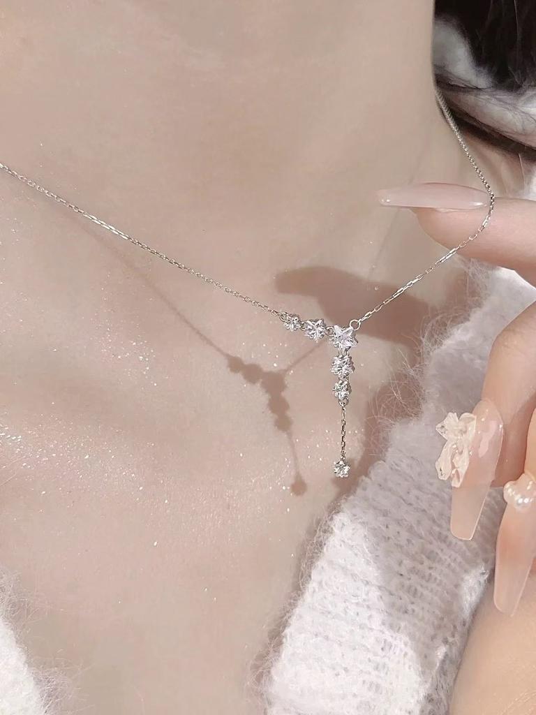 New 925 Sterling Silver Necklace Long Charm Star Shape Pendant Charm Woman Choker Birthday Gift Exquisite Jewelry