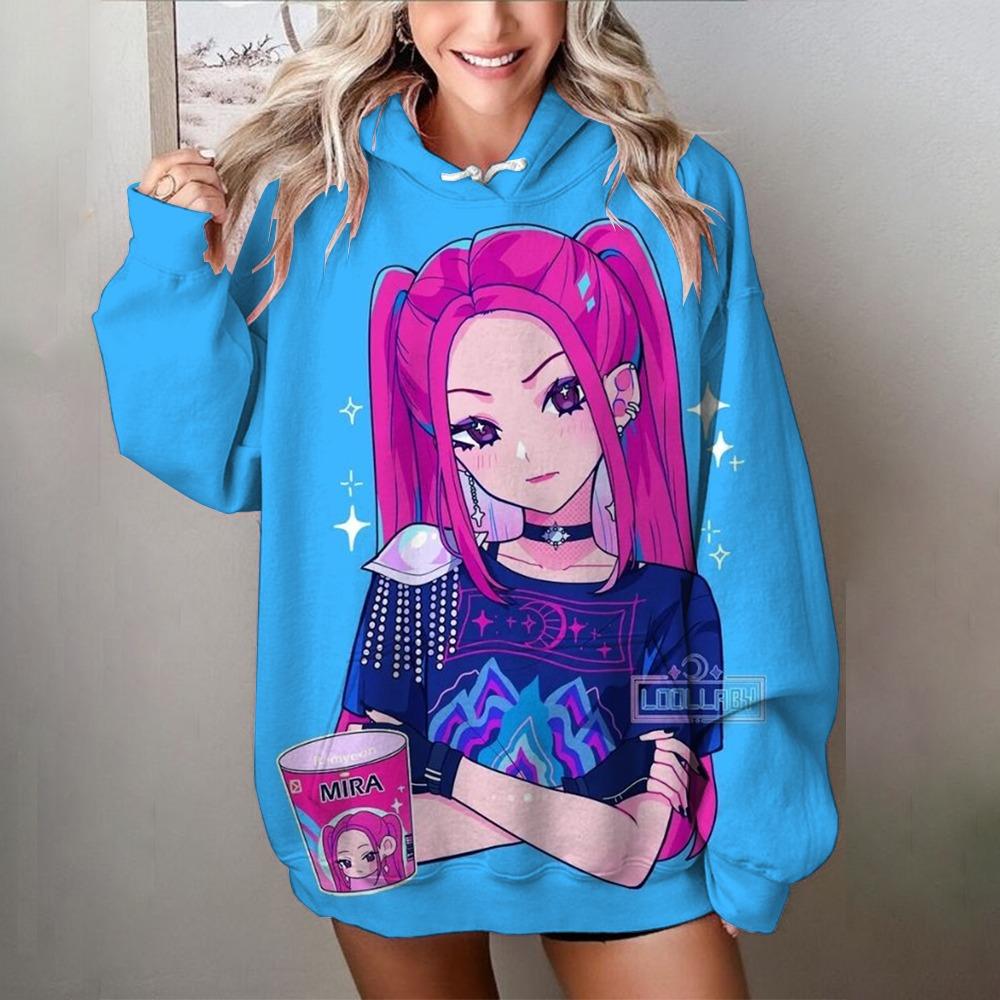Modne Damskie Bluzy KPop Łowcy Demonów Nadruk 3D Okrągły Dekolt Pulower Casualowa Bluza Outdoor Dziecięca Koszulka Top Odzież