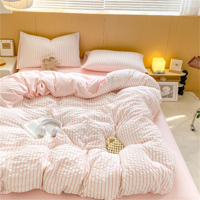 

Ins White Stripe Bedding Duvet Cover Set with Pillowcase Bed Sheet Single Full Size Bed Linen Duvet Cover Set Queen/King Double Single 3pcs 150x200&set