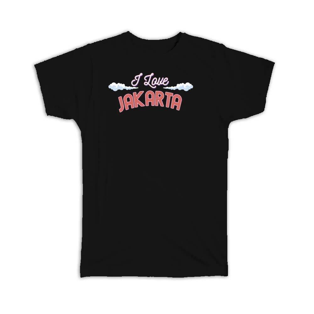 Gift T-Shirt : I Love Jakarta Indonesia Clouds Retro Font XL