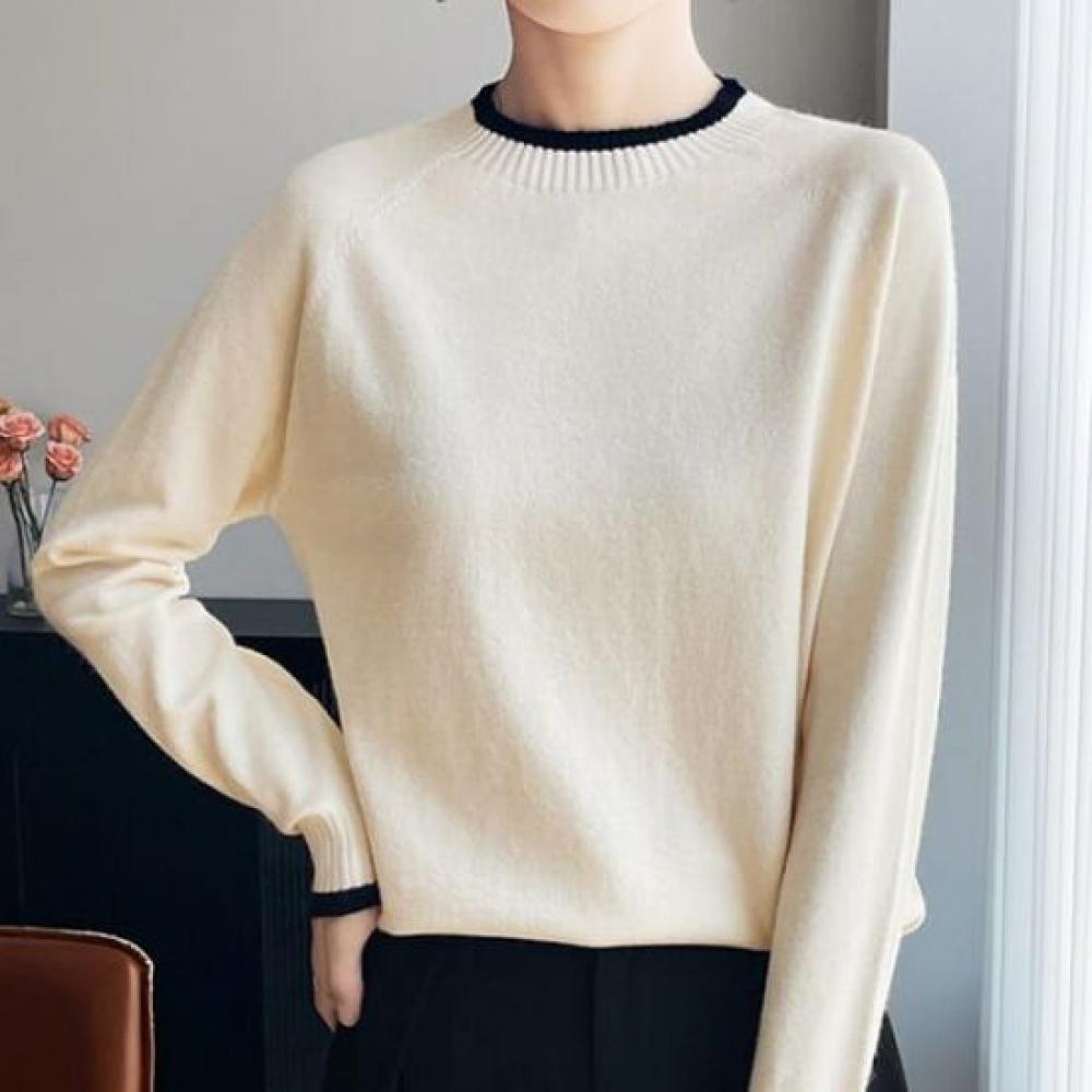 Navava Women Color Block Point Half High Neck Long Sleeve Knit Nk3203