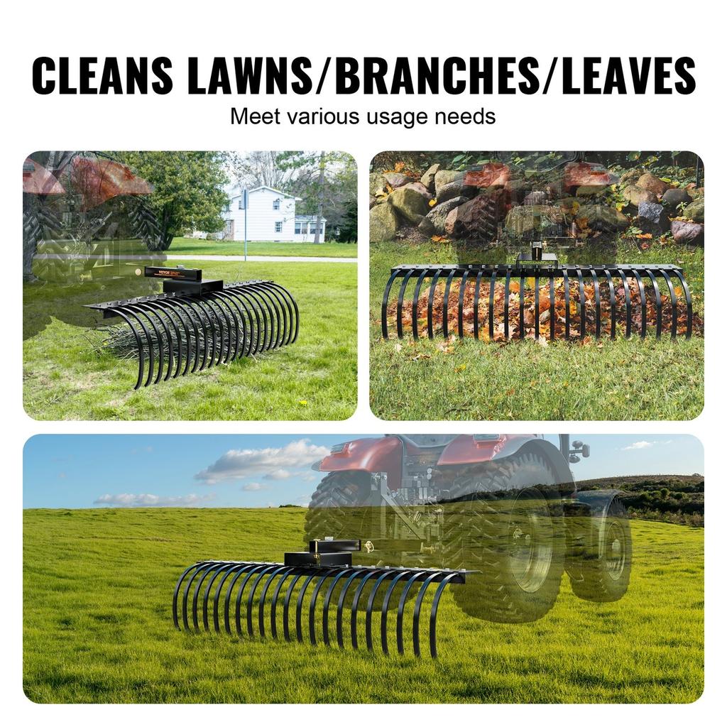 Tow Behind Landscape Rake 60" Lawn Dethatcher Rake with 21 Steel Tines