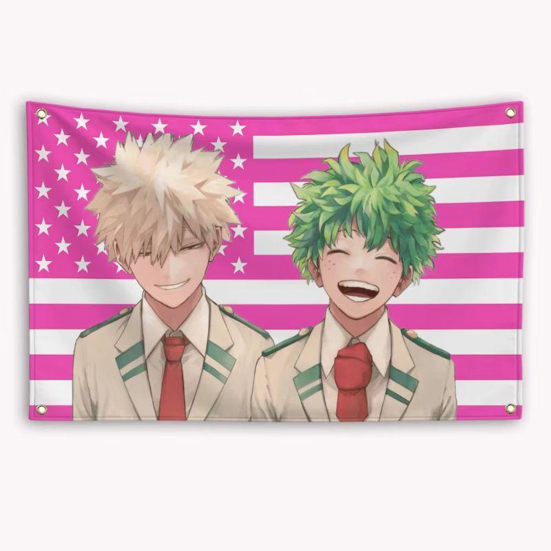 My Hero Academia Deku Wall Tapestry Pink Flag Anime Manga Home Decor Vibrant Art Soft Durable Cozy Aesthetic Gift Indoor