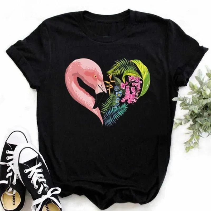T-shirt Femme Imprimé Cœur Papillon Coloré Plume Rose Haut Décontracté Manches Courtes Pour Passionnés de Mode