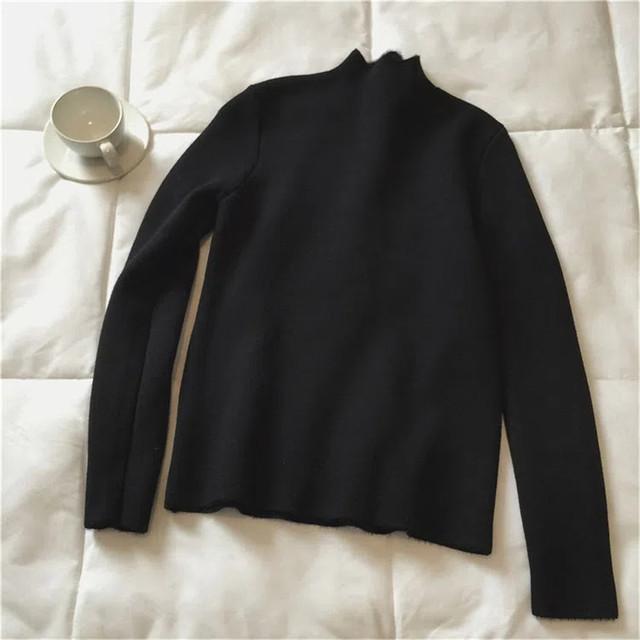 Женский тонкий вязаный пуловер, корейский элегантный трикотаж, верхняя одежда, полуводолазка, бархатный утепленный свитер XL чёрный
