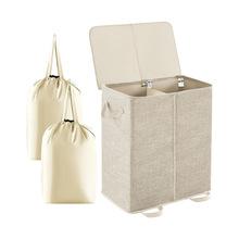 

136L Double Layer Laundry Hamper with Lid and Removable Laundry Bags,Large 2 Dividers Dirty Clothes Basket with Handles For Home