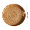 Rattan Round Serving Tray with Handle Large Capacity Sturdy Desktop Organizer Tray for Snack Bread Drink Breakfast Candle