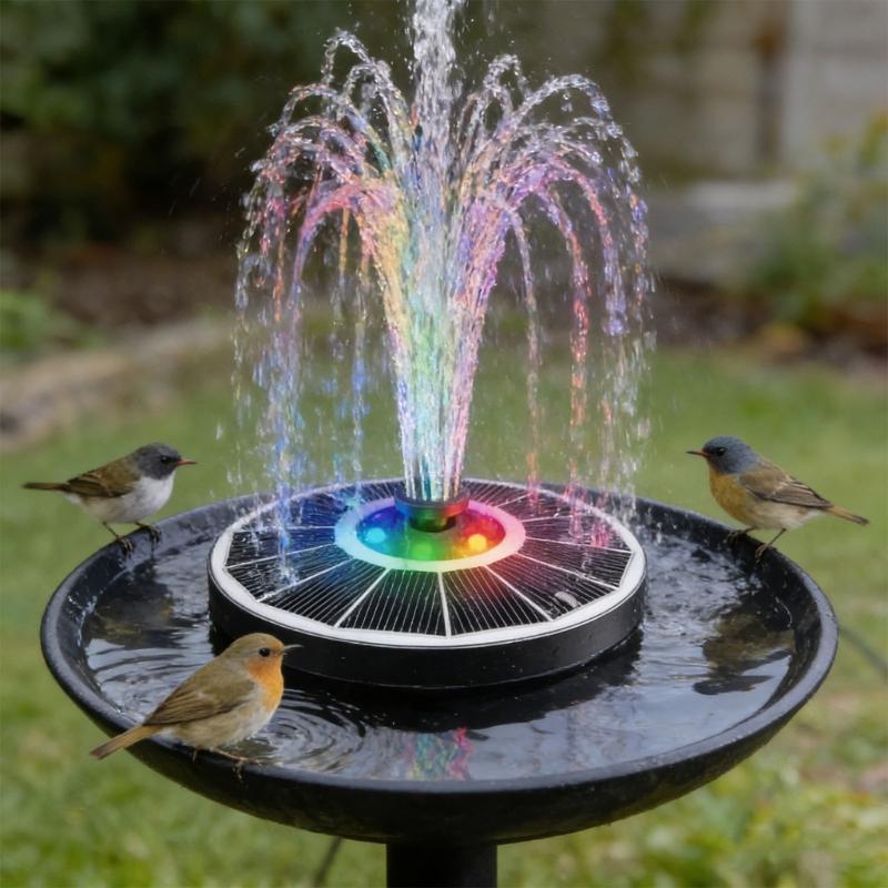 Runde Solarbetriebene Wasserfontäne Mit Dynamischer Farbbeleuchtung Ideal Für Kleine Wasserspiele Und Gärten