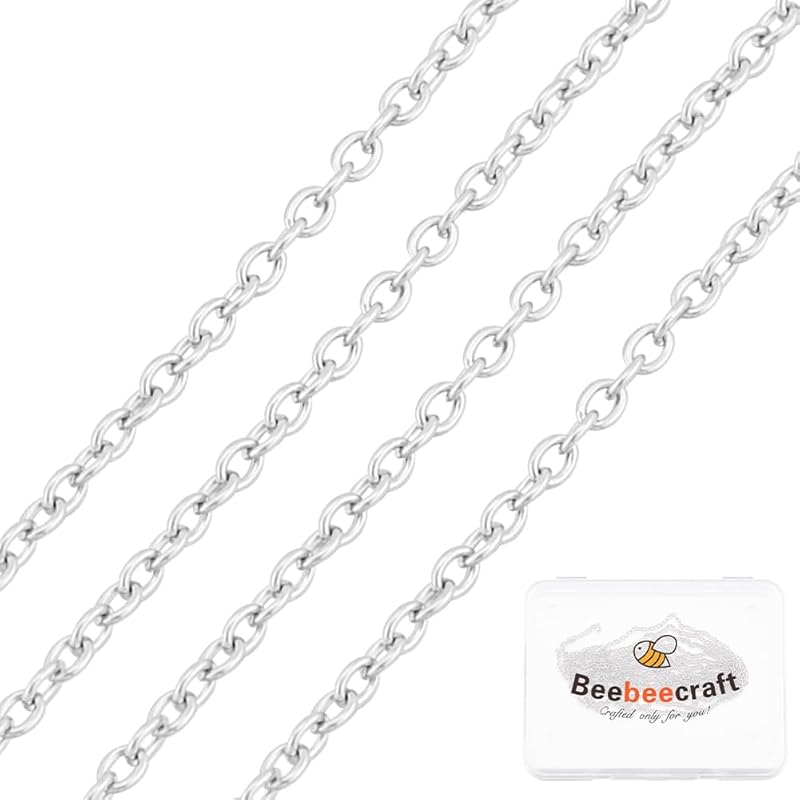 Beebeecraft 1 Коробка 1 м Цепочка-зажим для бумаги Ожерелье с овальными звеньями из стерлингового серебра Цепочки для браслетов DIY Изготовление ювелирных изделий Flat Round Chains