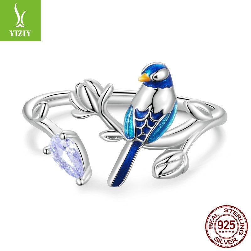 Design Blue Bird Stud Earrings Ring Set, Personalized Fun 925 Sterling Silver Ear Jewelry