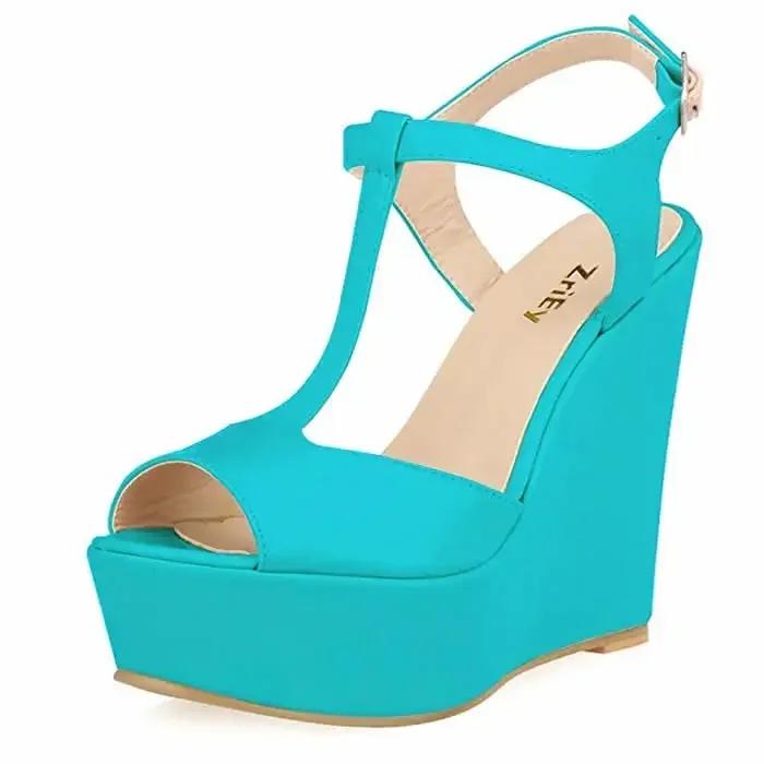 Damesandaler med kilehæl 14 cm Åpen tå Sexy Klubb Ankelstropp Høye hæler Lakkskinn Plattformpumps Kjole Rød Selskap Bryllupssko