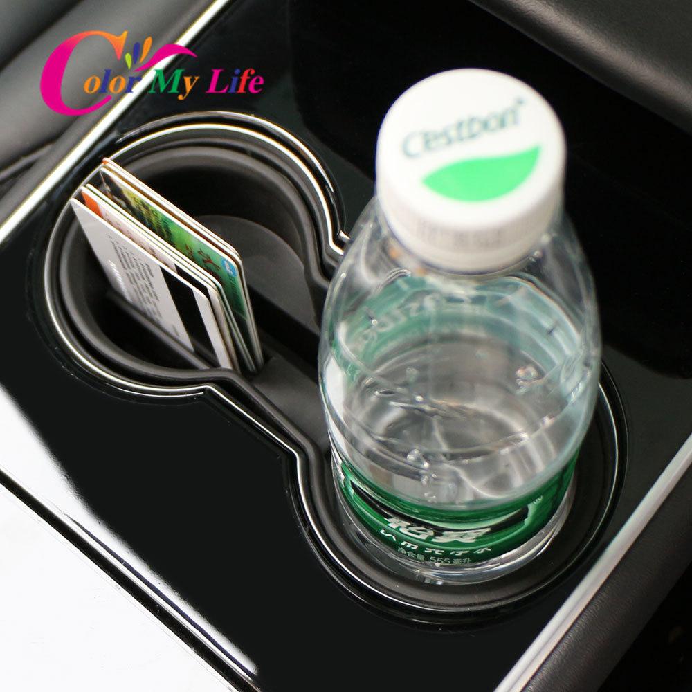 Color My Life Car Water Cup Holder Insert Organizer Ashtray Beverage Bottle Key Card Holder for Tesla Model 3 Model3 2016