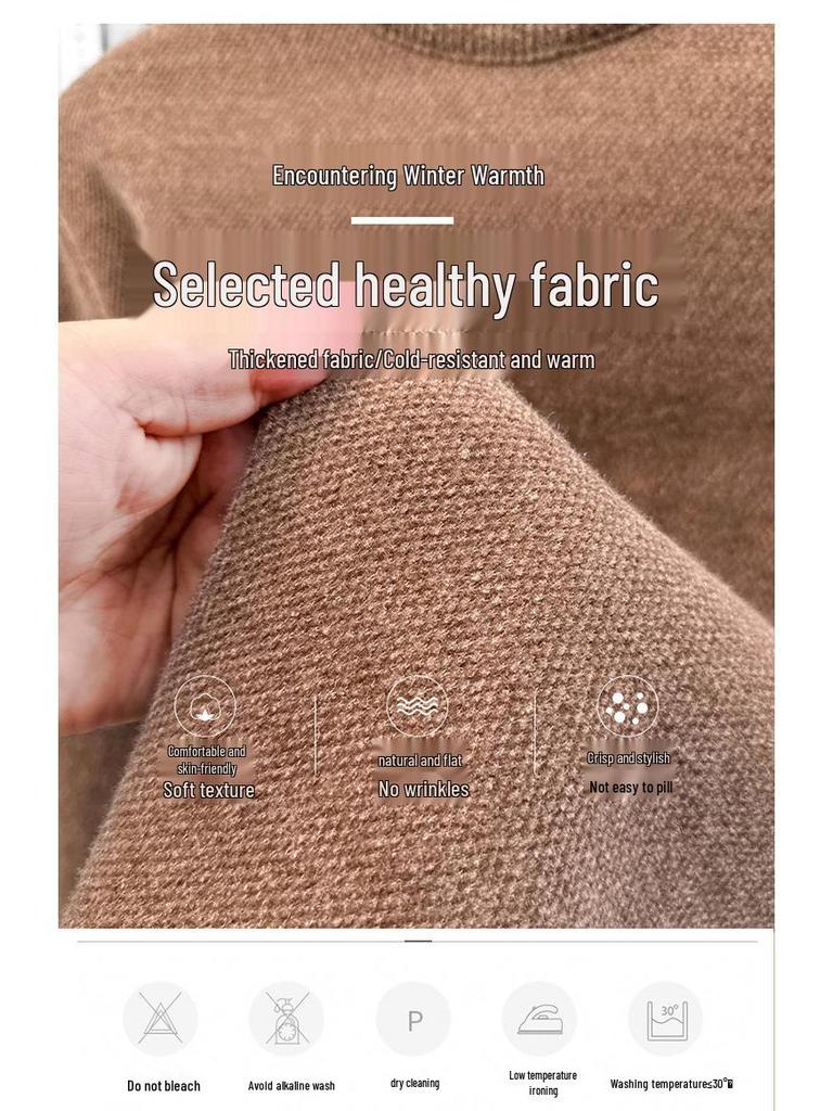 Men's Fleece-Lined Knit Sweater with Half-High Collar and Integrated Fleece Inner Warm Top 
