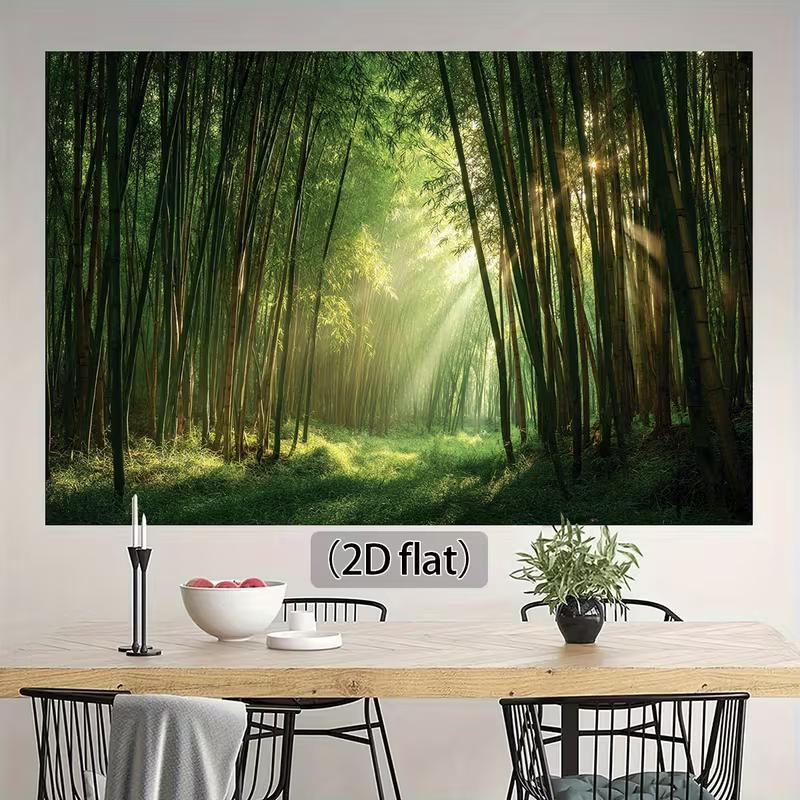 2D Bamboo Forest Backdrop, Green Sunlight Background for Travel Themed Photoshoot