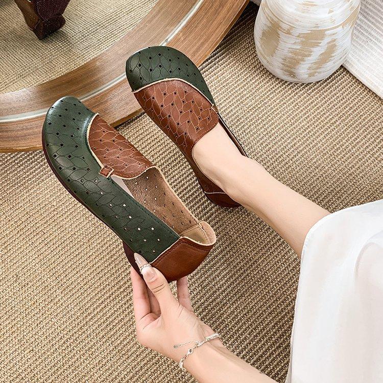 

Hollow shoes women s spring and summer casual comfortable shoes round head low heel breathable single shoes 35 зелений