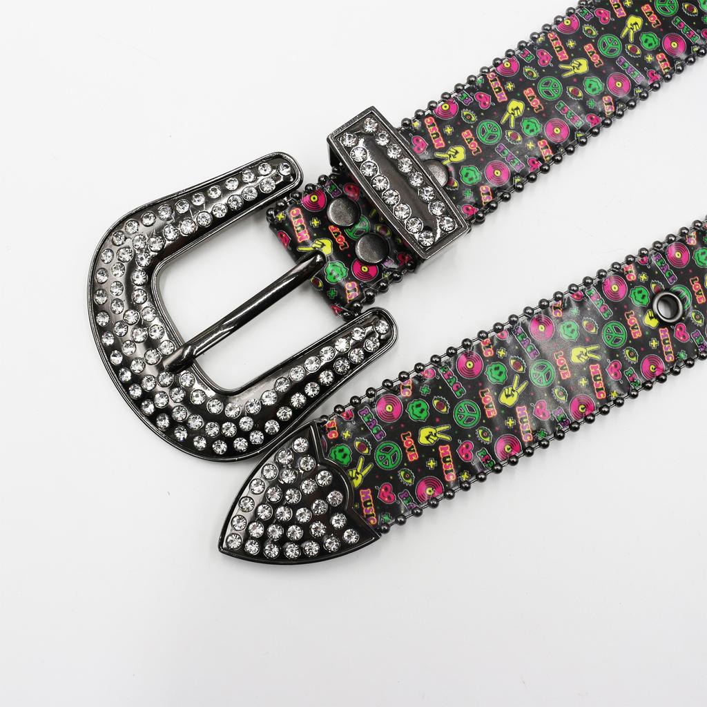 Rhinestone Belt Printed Fluorescent Hand-painted Graffiti Disco Fashion Hip Hop Korean Style Trendy Personalized Women's Belt