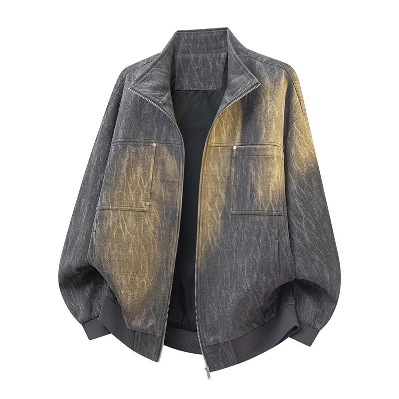 Men's Plus Size Stand Collar Retro Jacket - 2026 Autumn Collection, Trendy Loose Fit Casual Wear