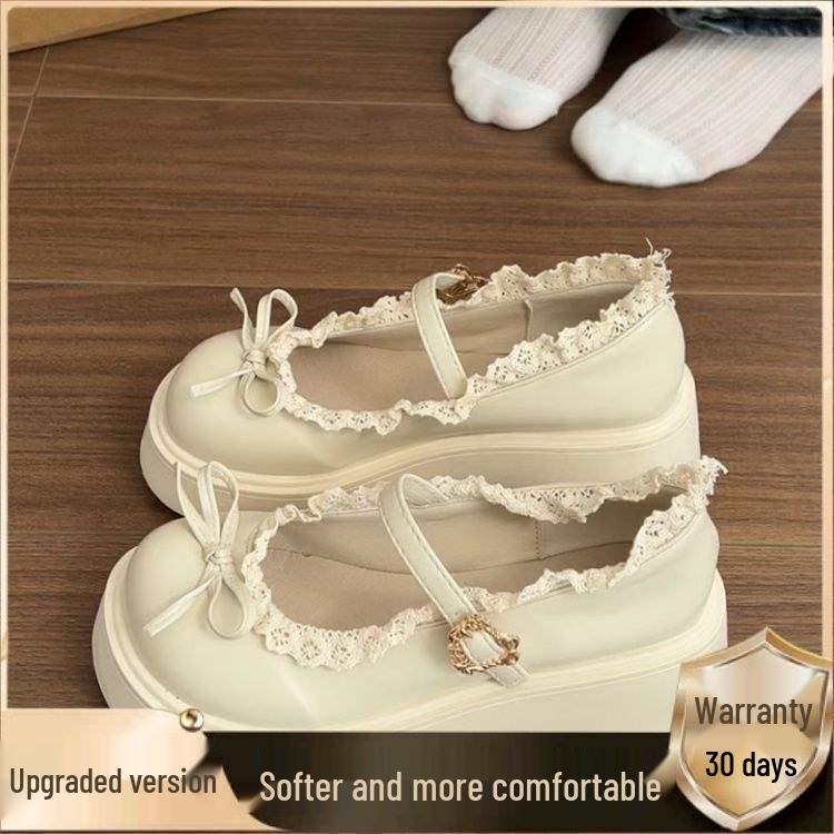 

Белые кожаные туфли Мэри Джейн на платформе с бантом, увеличивающие рост для женщин - Мода Весны 2025 37 with Heel Stick Gift