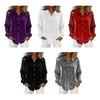 Damen Pailletten Samt Hemd Langarm Revers Bluse Lässig Glitzernd Knopfleiste Hemd für Party Date Bar Nachtclub