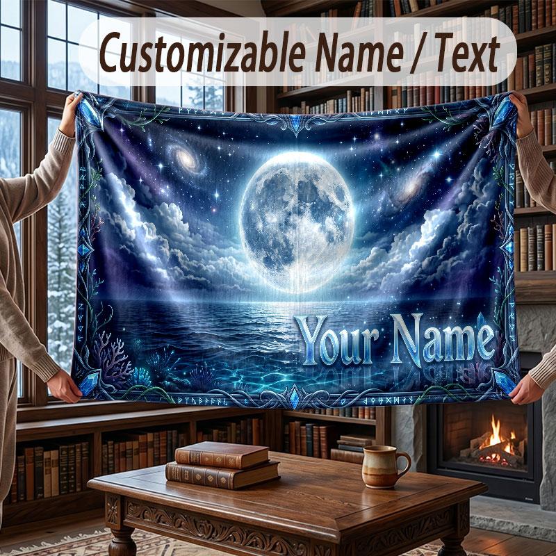 Octopus Sea Life Theme Throw Blanket Custom Name Text Personalized Blanket Soft Cozy Blanket for Home Sofa Bed