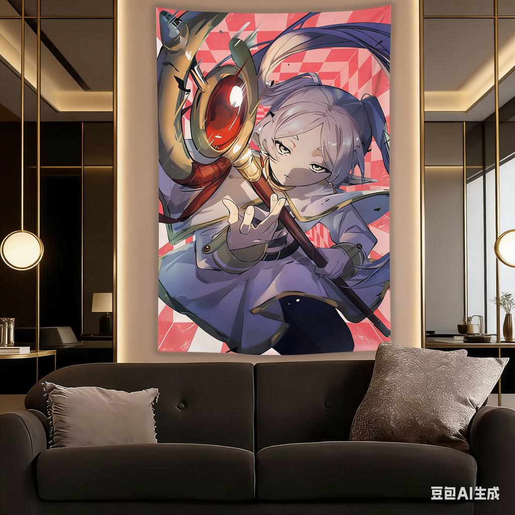 Frieren 3D Visual Anime Tapestry Magical Elf Polyester Wall Hanging for Bedroom Dorm Anime Decor