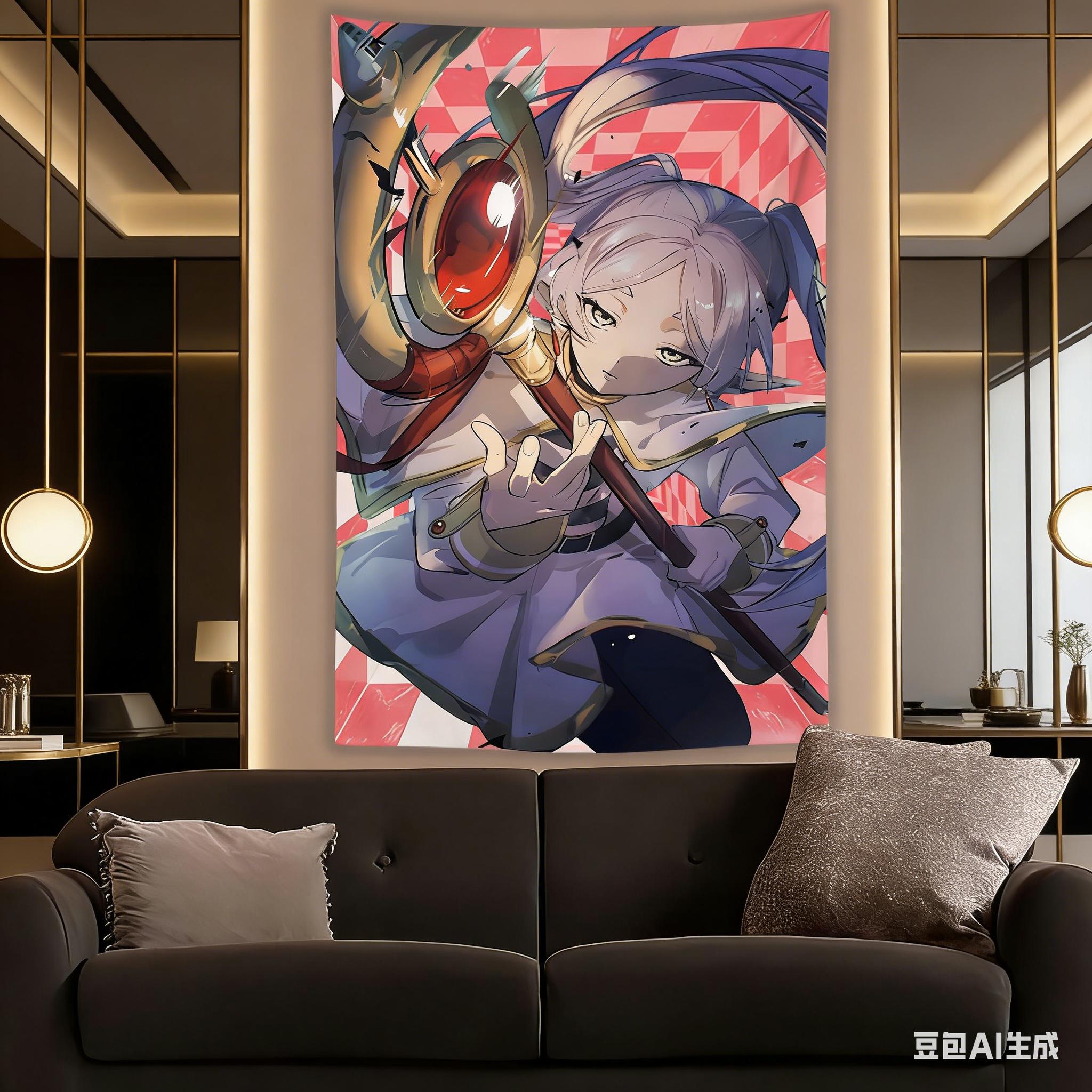 Frieren 3D Visual Anime Tapestry Magical Elf Polyester Wall Hanging for Bedroom Dorm Anime Decor 100X70CM